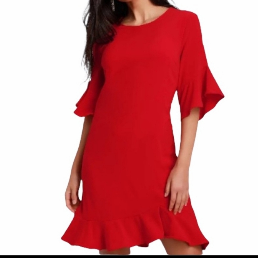 Lulus charm in arm flutter sleeve dress